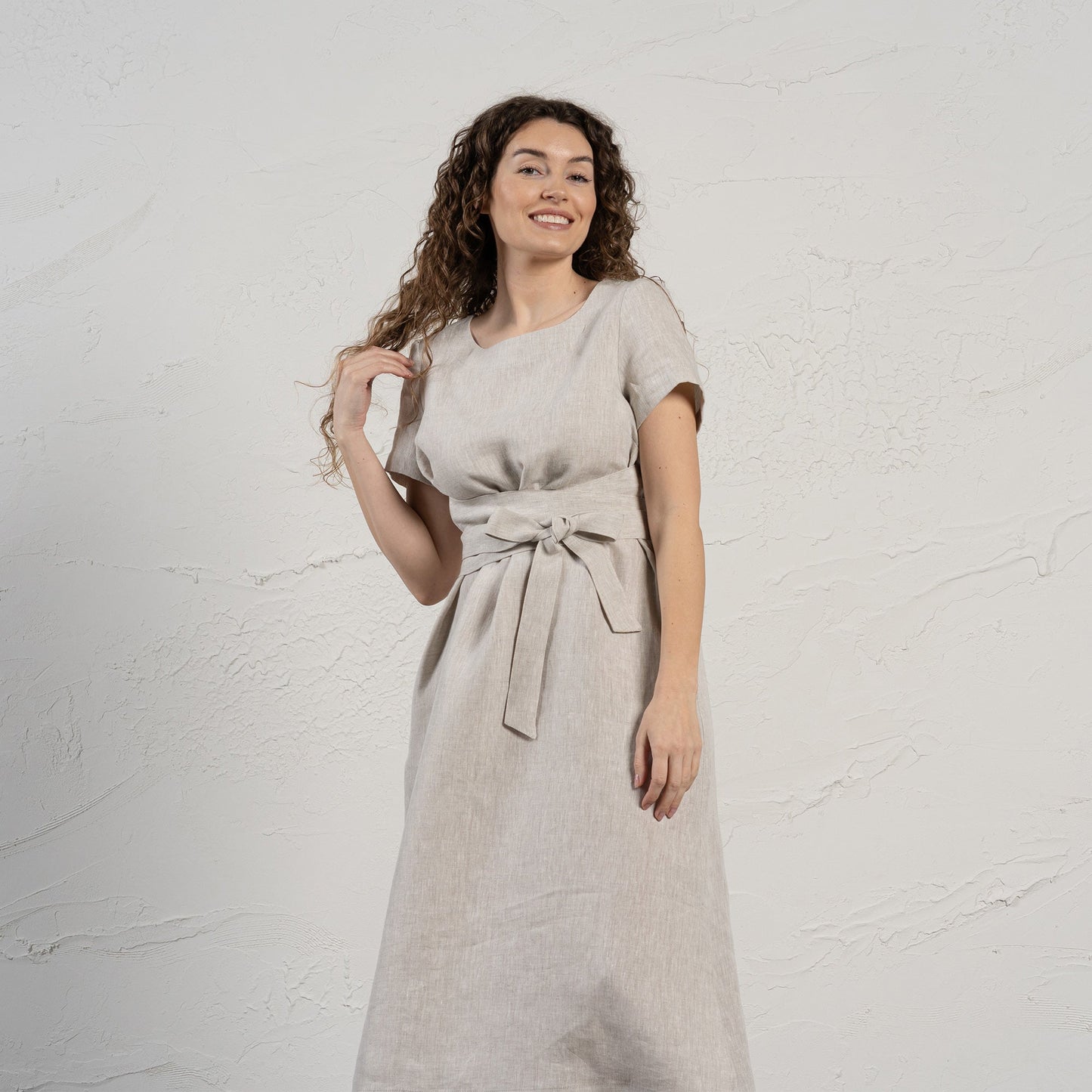 Short Sleeve Linen Wrap Dress Milly