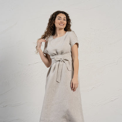 Short Sleeve Linen Wrap Dress Milly
