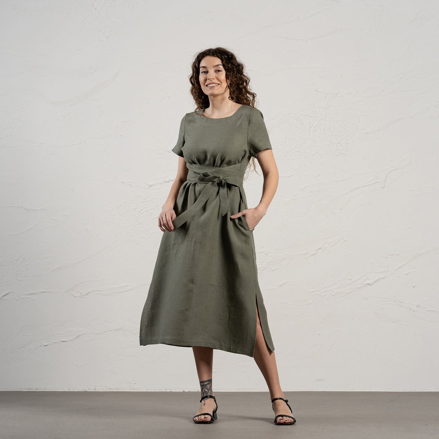 Short Sleeve Linen Wrap Dress Milly