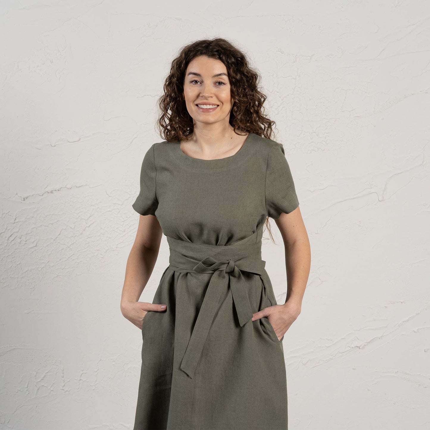 Short Sleeve Linen Wrap Dress Milly