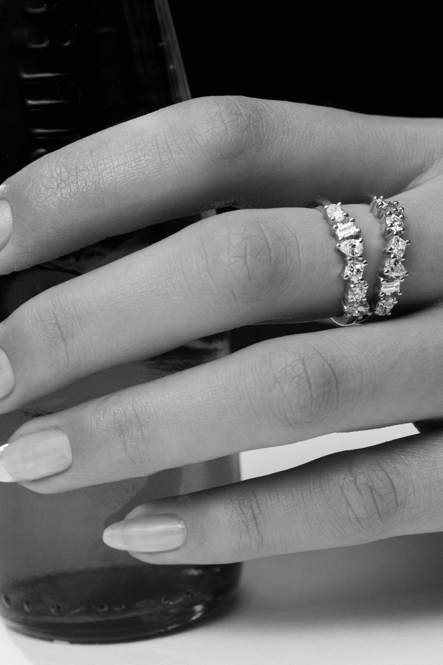 Double Band Scattered Diamond Ring | 18K White Gold, (More Options Available)