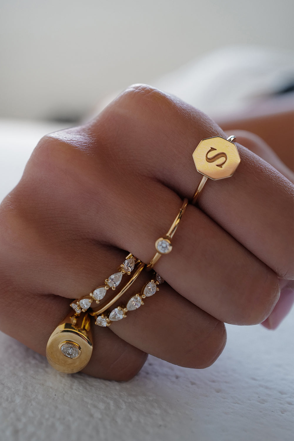 Double Band Pear Diamond Ring | 18K Yellow Gold