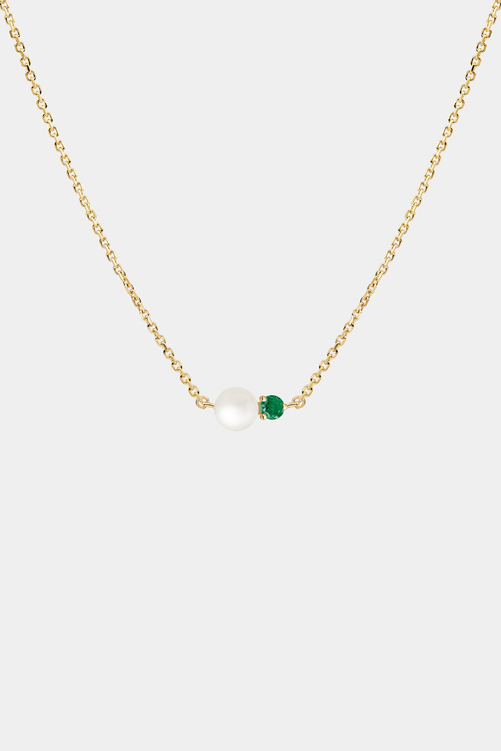 Emerald Pearl Duo Necklace | 9K Yellow Gold