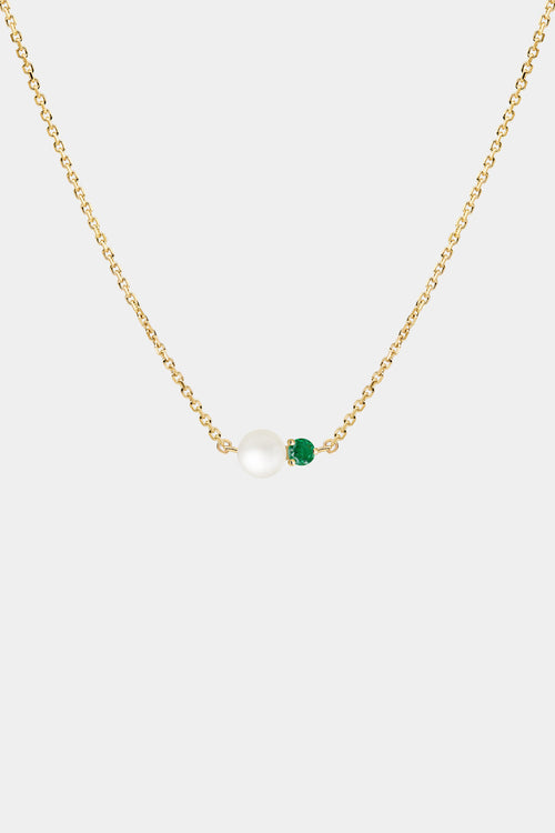 Emerald Pearl Duo Necklace | 9K Yellow Gold