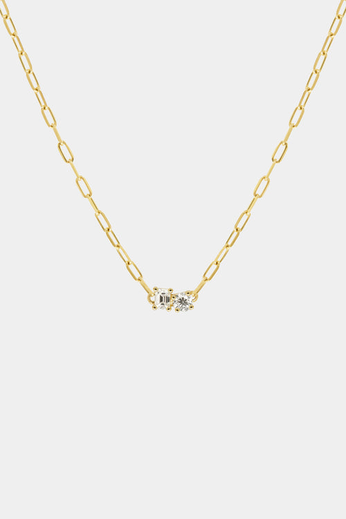Emerald and Round Diamond Toi Et Moi Necklace | Yellow Gold