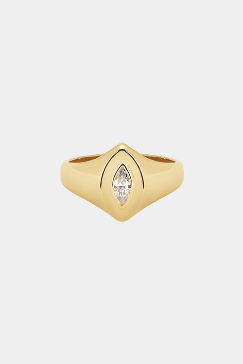 Marquise Diamond Signet Ring | Yellow Gold