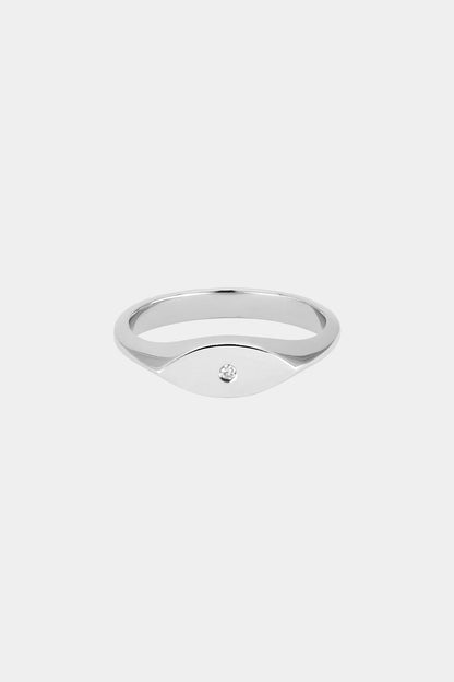 Mini Marquise Signet Ring | White Gold