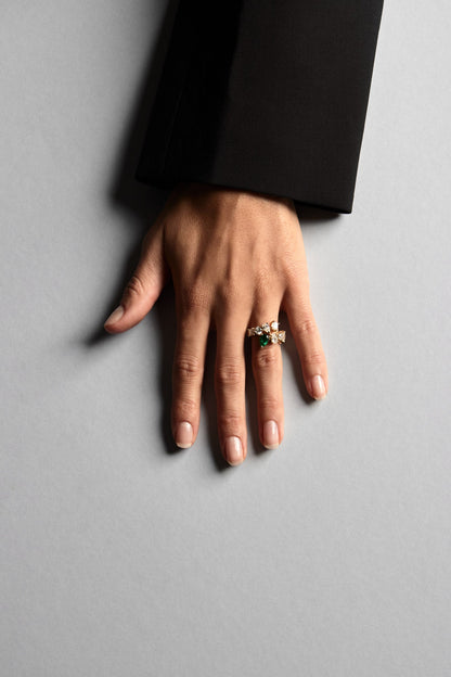 Pear Emerald and Diamond Wrap Ring | 18K Yellow Gold