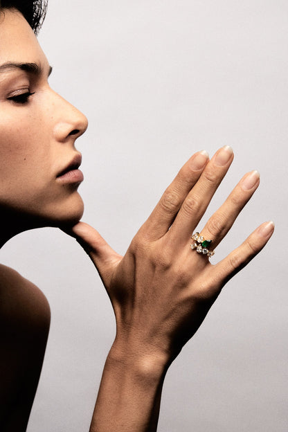 Pear Emerald and Diamond Wrap Ring | 18K Yellow Gold