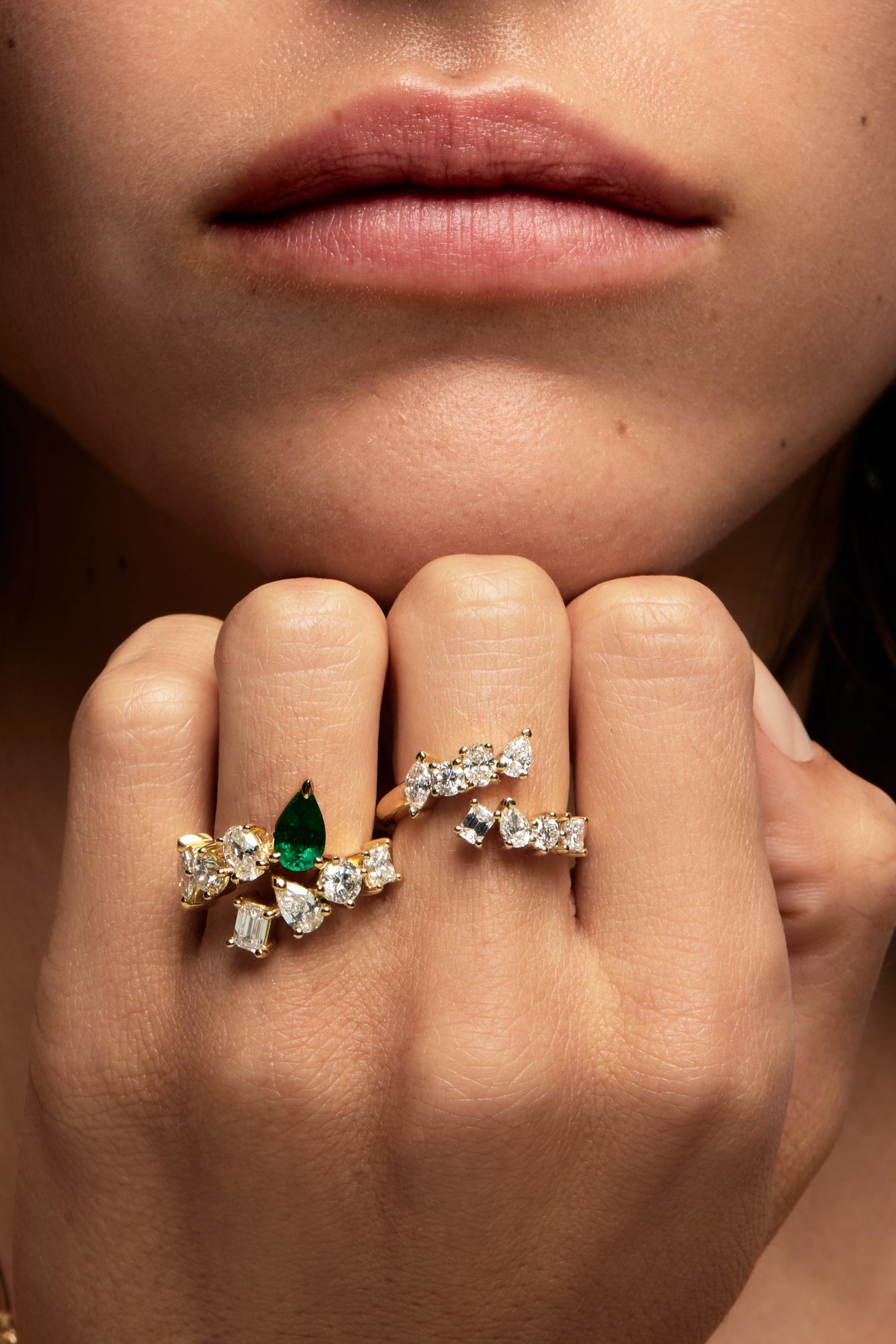 Pear Emerald and Diamond Wrap Ring | 18K White Gold