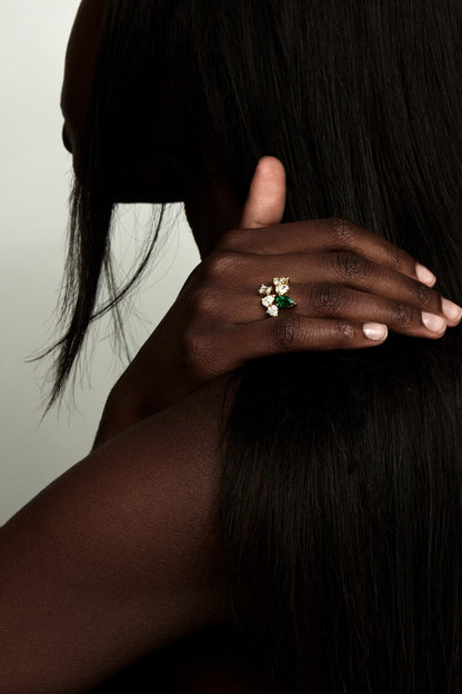 Pear Emerald and Diamond Wrap Ring | 18K Yellow Gold