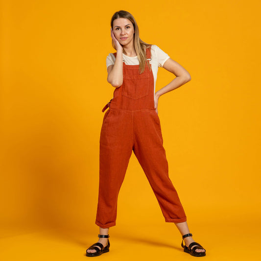 Linen Pinafore Jumpsuit Nicci Cinnamon Red