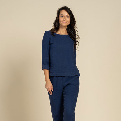 Long Sleeve Blouse & Pants 2-Piece Storm Blue