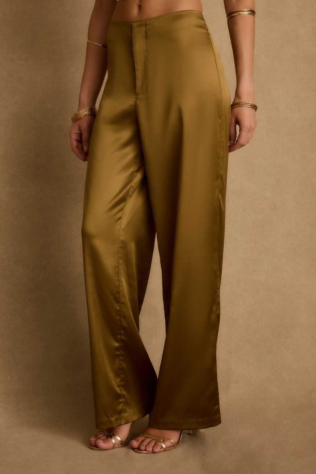Olina Olive Satin Trousers