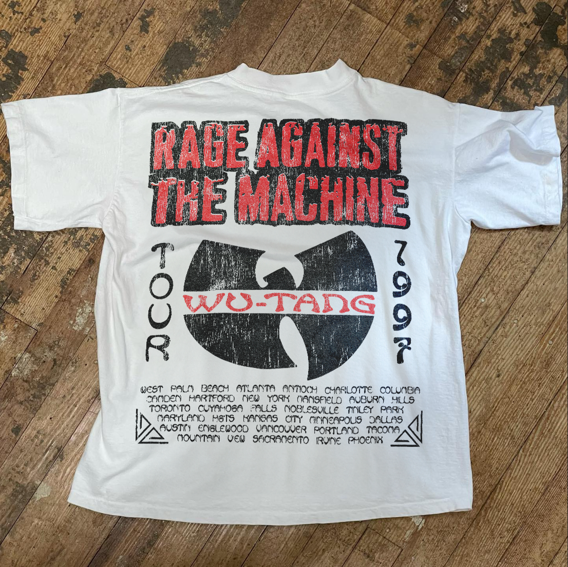 Ratm X Wu 1997 Tour Merch Rare Vintage Washed White T-Shirt
