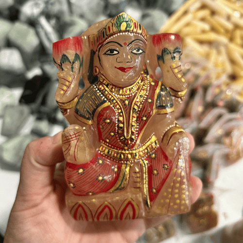 Hand-painted Rose Quartz Lakshmi Statue