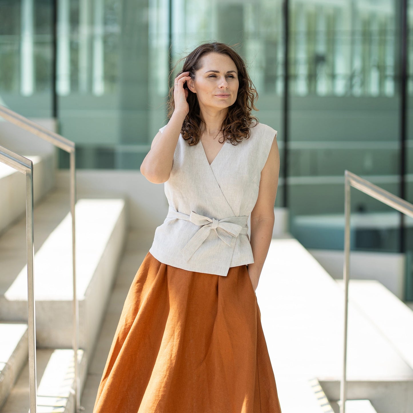 Sleeveless Linen Kimono Wrap Top Ruby