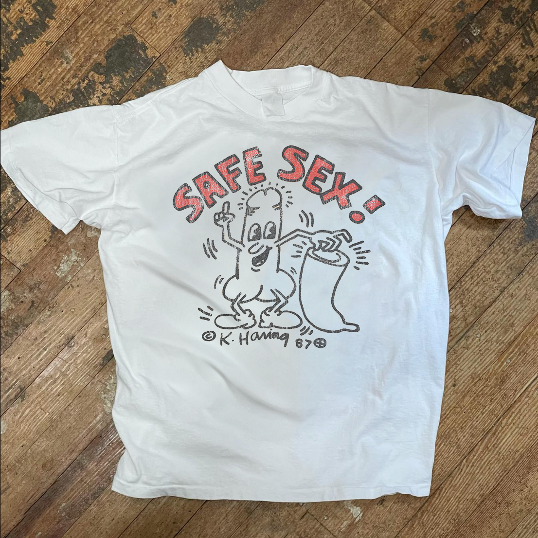 Safe Sex Keith Haring - '87 Vintage White T-Shirt