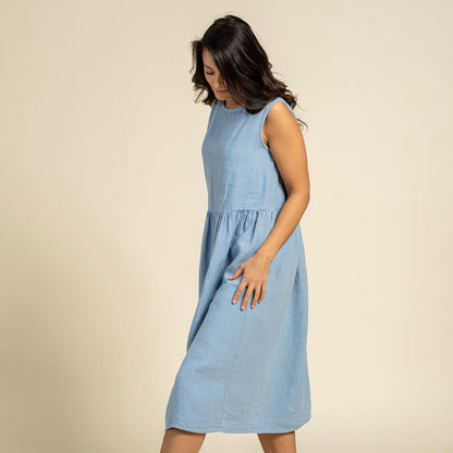 Linen Smock Dress Maya Cloudy Blue