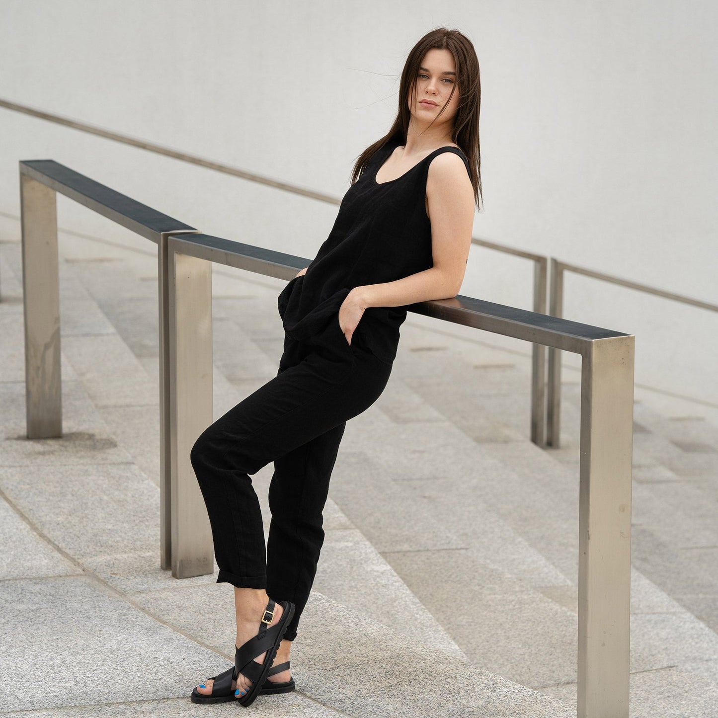 Linen Tank Top Hana Pure Black