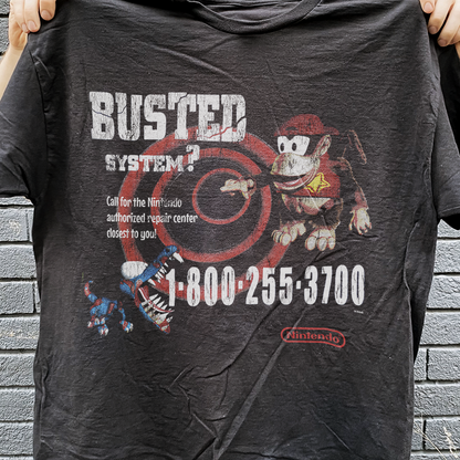 95 Nintendo Busted Systems Rare Employee Vintage Washed Black T-Shirt