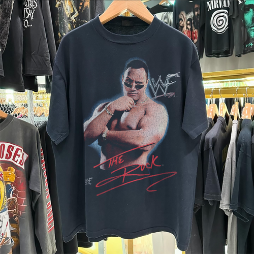 The Rock Layin' The Smack Down 90's Vintage Washed Black T-Shirt