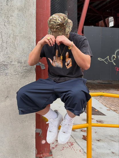 90s Two-Finger Salute Rare Washed Black T-Shirt