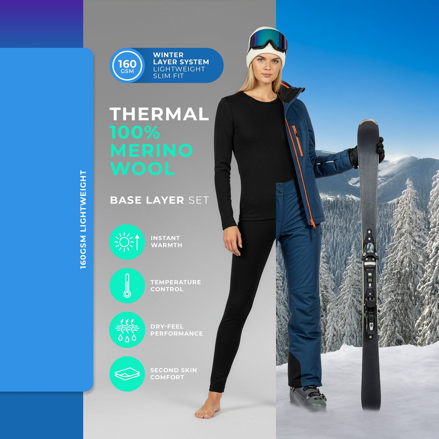 Women's 160 2-Piece Thermal Set Black