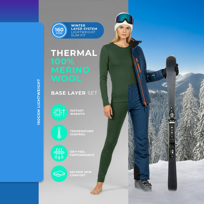 Women's 160 2-Piece Base Layer Set Dark Green