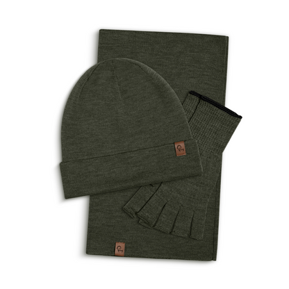 Men's Merino Wool Liner Beanie, Gaiter & Gloves 3-Piece