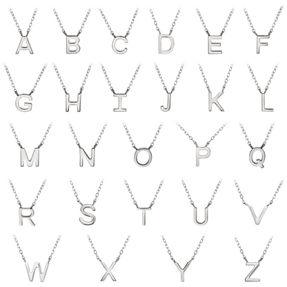 Solid White Gold Miniature Initial Letter Necklace