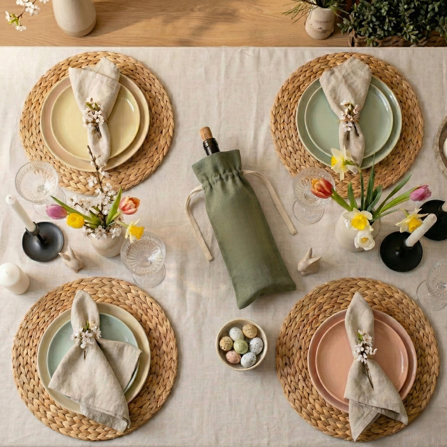 Holiday 100% Linen Wine Gift Bag