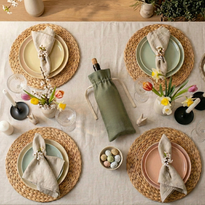 Holiday 100% Linen Wine Gift Bag