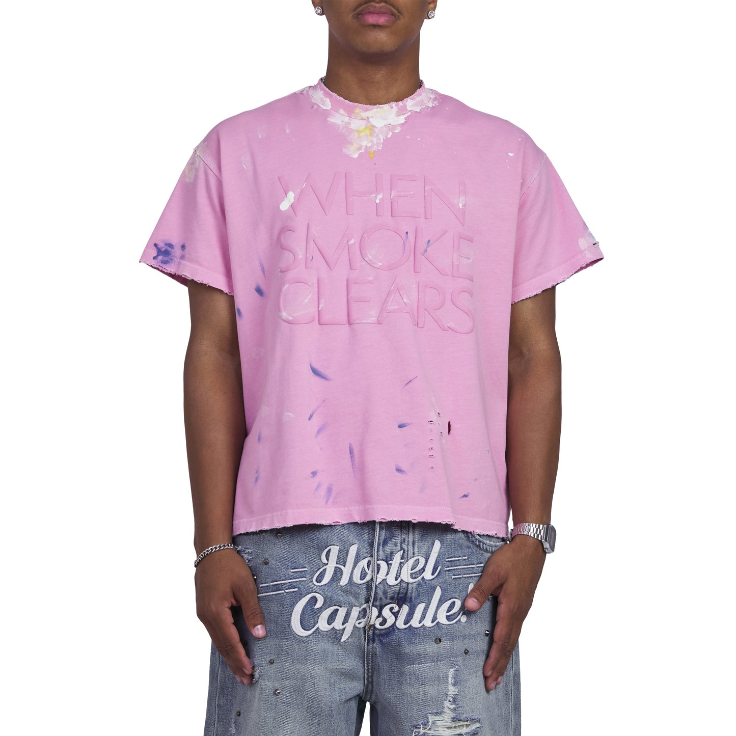 Paint Thrashed Tee | Pink