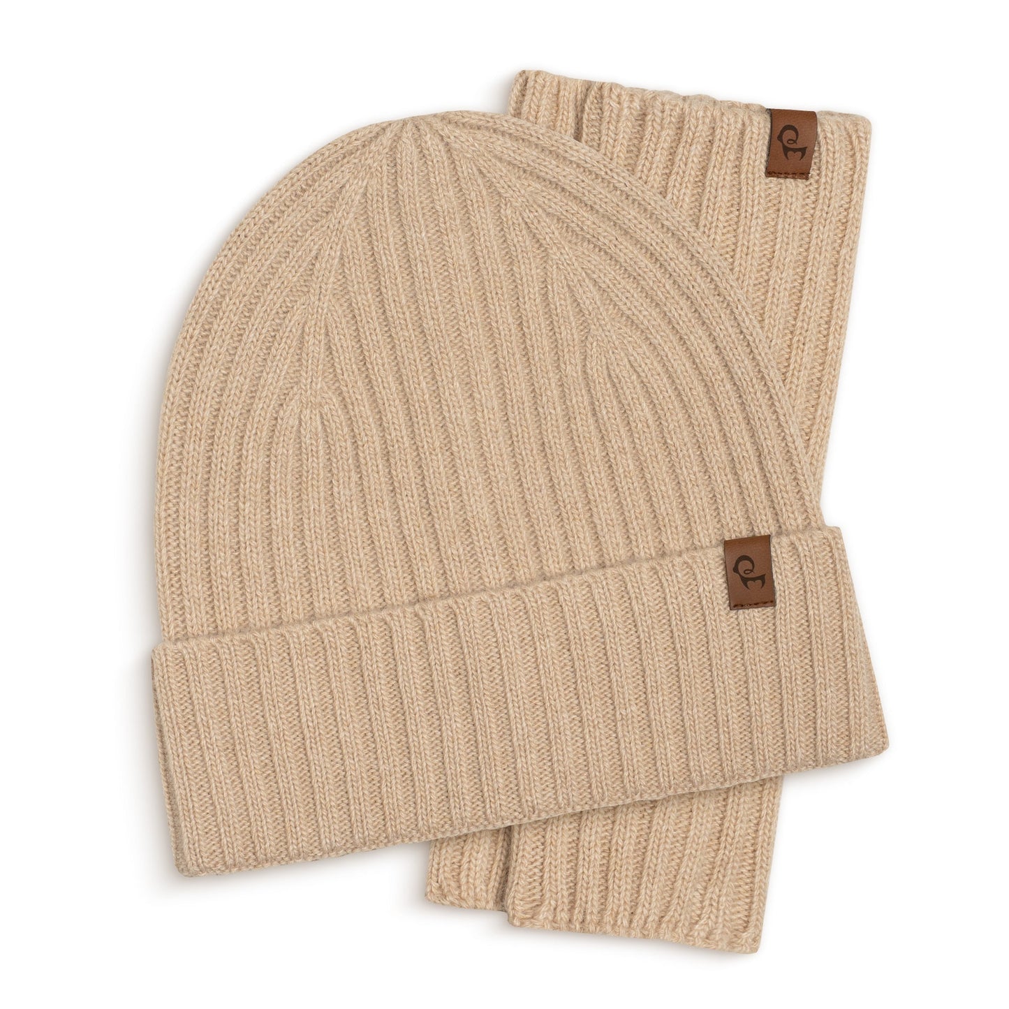 Women's Ribbed Beanie & Wrist Gloves Cashmere Set