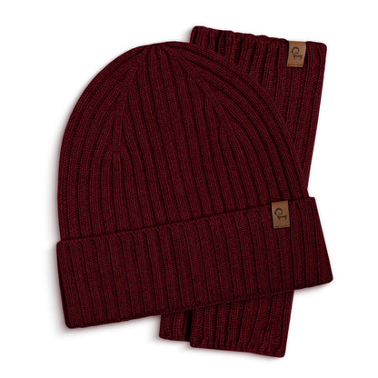 Women's Ribbed Beanie & Wrist Gloves Cashmere Set