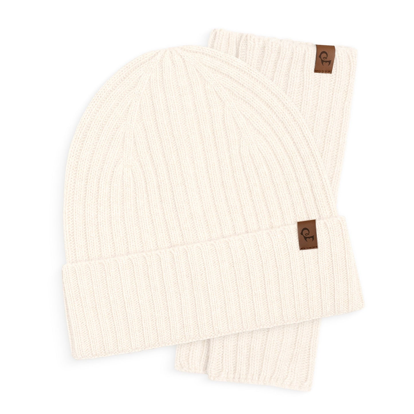 Women's Ribbed Beanie & Wrist Gloves Cashmere Set