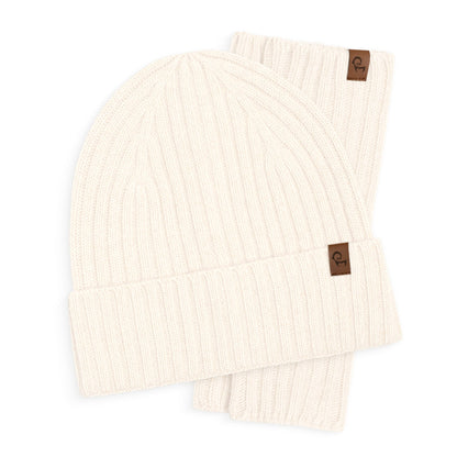 Women's Ribbed Beanie & Wrist Gloves Cashmere Set