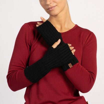 Women's Ribbed Beanie & Wrist Gloves Cashmere Set