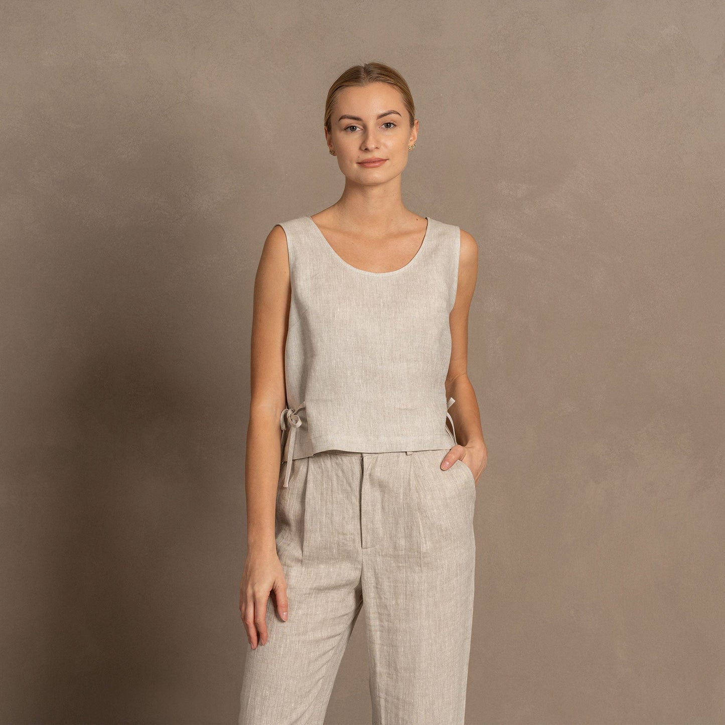 Linen Blouse with Side Ribbons Audrey