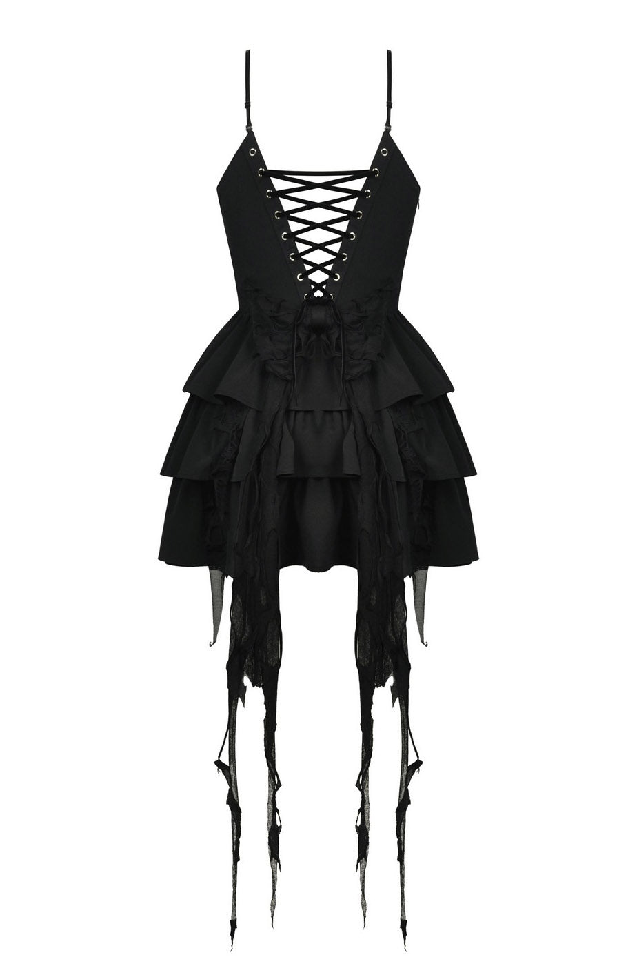 Batling Ruffled Dress with Tattered Train
