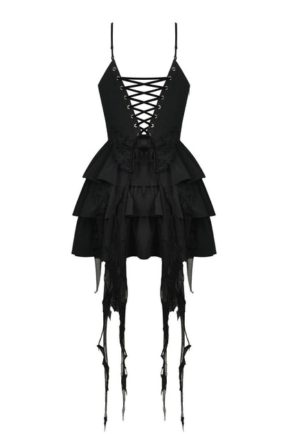 Batling Ruffled Dress with Tattered Train