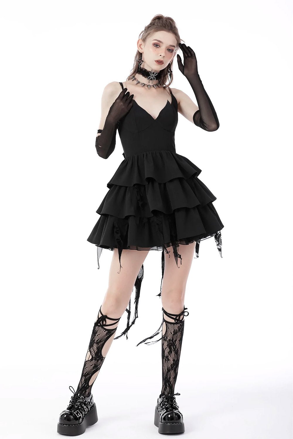 Batling Ruffled Dress with Tattered Train