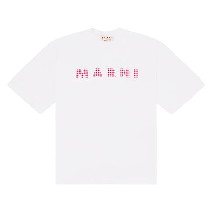 Checked Marni Logo Tee | White