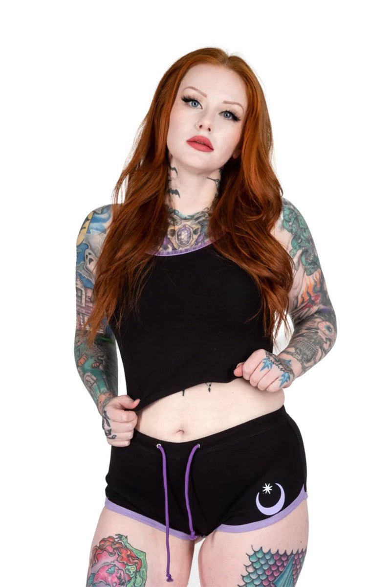 Cosmic Bat Purple Trim Short Shorts