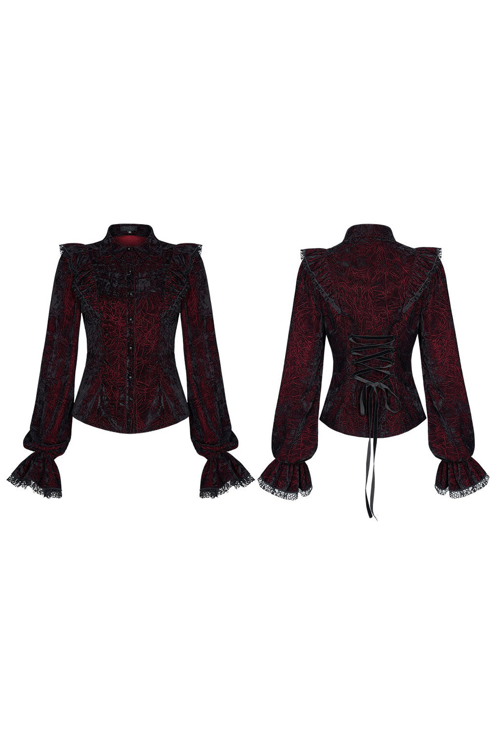 Crimson Manor Ruffled Button-Up Top
