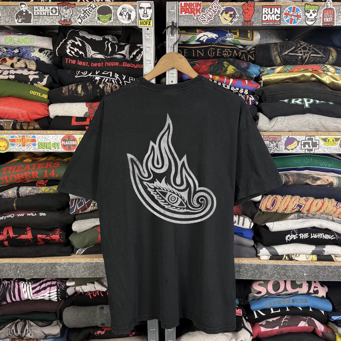 Y2k Tool Flaming Eye Washed Black Tee