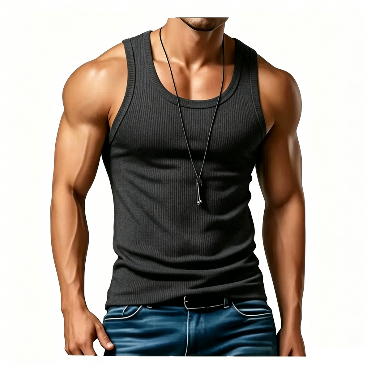 Men’s Wide-Strap Ribbed Tank Top – Comfortable Fit for Everyday Wear & Active Days