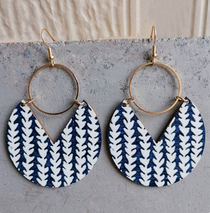 Geometric Pattern Circle Wood Earrings