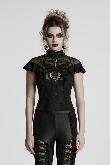 Aurora Ruffled Rose Lace Top